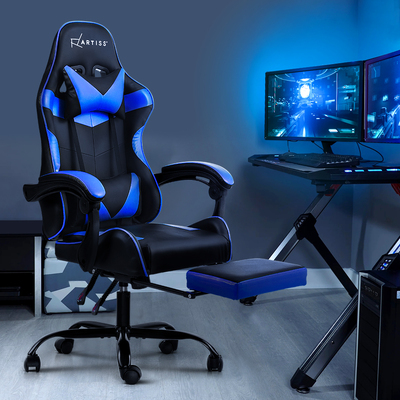 Gaming Office Chairs Computer Seating Racing Recliner Footrest Black Blue