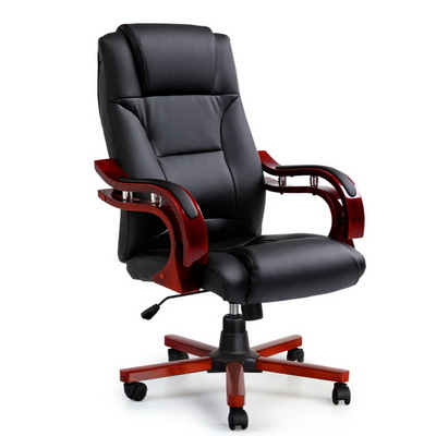 Executive Wooden Office Chair Wood Computer Chairs Leather Seat Sherman