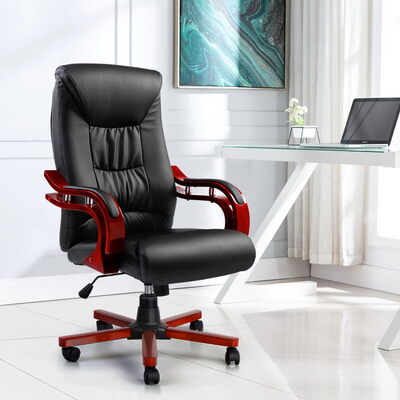 Executive Wooden Office Chair Wood Computer Chairs Leather Seat Sheridan