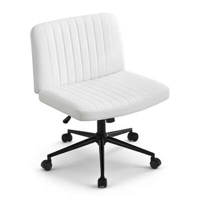 PU Leather Ergonomic Office Chair Swivel Armless Wheels Height Adjustable White