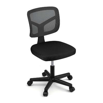 Armless Ergonomic Office Chair Black Swivel Height Adjustable With Wheels