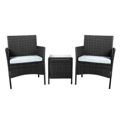 3 Pcs Chair Table Rattan Wicker Outdoor Furniture Black