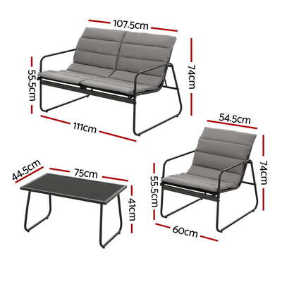  4PCS Outdoor Sofa Set Table and Chairs Cushion textilene Patio Furniture