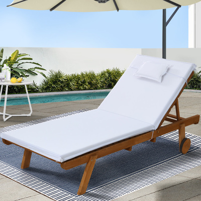 Sun Lounge Wooden Lounger Outdoor Furniture Day Bed Wheel Patio White