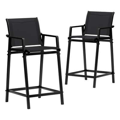 2PC Outdoor Bar Stools Steel Dining Chairs Patio Furniture Garden Black