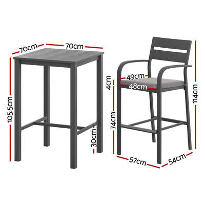  3Pcs Outdoor Bar Set Stools Dining Chairs Table Patio Aluminium Bistro Set Black