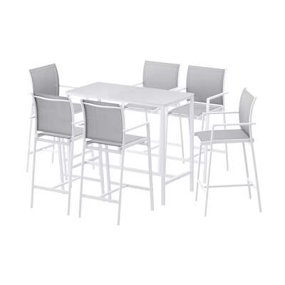 7PCS Outdoor Bar Set Stools Dining Chairs Table Patio Steel Bistro Set White