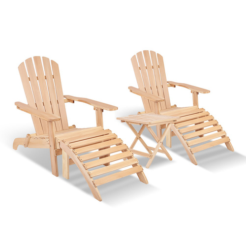 5 Piece Wooden Adirondack Beach Table and Chair Set - Natural Wood