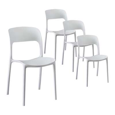 4PC Outdoor Dining Chairs Stackable PP Patio Chair Garden Furniture White