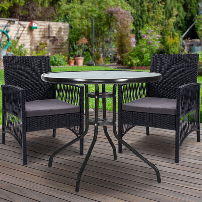 3Pc Bistro Set Outdoor Furniture Rattan Table Chairs Cushion Patio Garden Lyra