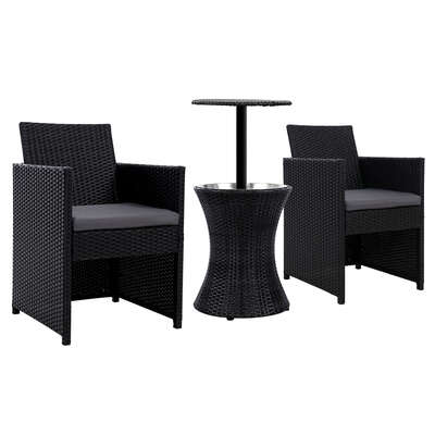 Outdoor Furniture Bar Table Set Wicker Chairs Cooler Ice Bucket Patio Bistro Set Coffee