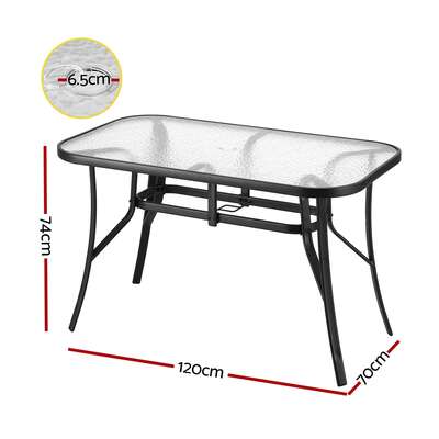  120CM Outdoor Dining Table Steel Parasol Hole Desk Patio Furniture Black