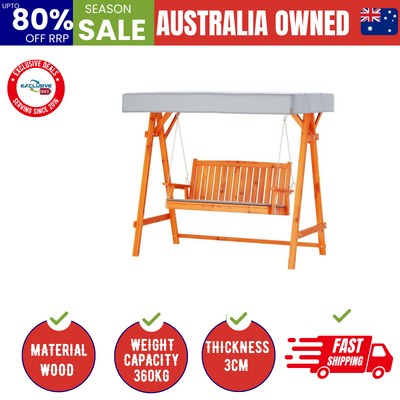 Outdoor Wooden Swing Chair Garden Bench Canopy Cushion 3 Seater Teak