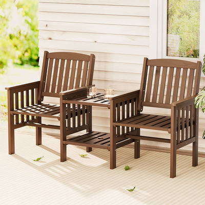 Outdoor Garden Bench Loveseat Wooden Table Chairs Patio Brown
