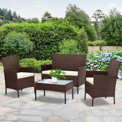 Garden Furniture Outdoor Lounge Setting Rattan Set Patio Storage Cover Brown
