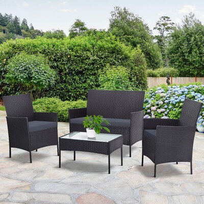 4 Seater Outdoor Sofa Set With Storage Cover Wicker Table Chair Darkgrey