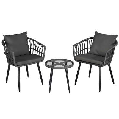 3PC Outdoor Bistro Set Patio Furniture Lounge Setting Table and Chairs Grey