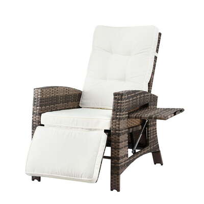  Outdoor Recliner Chairs Sun lounge Wicker Lounger Patio Furniture Adjustable Brown
