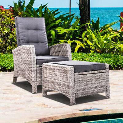 Recliner Chair Sun Lounge Wicker Lounger Outdoor Patio Furniture Grey