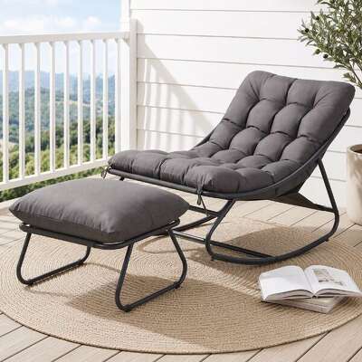 Grey Rocking Chair Footrest 104x77x71cm