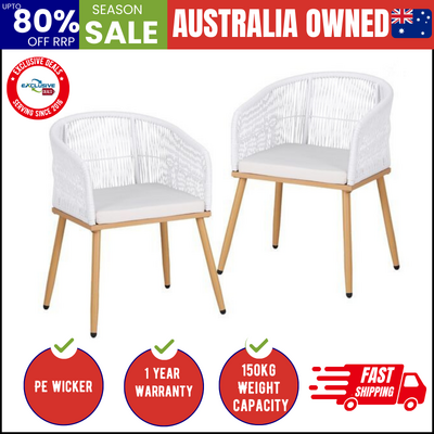 2pc outdoor dining chairs wicker chair patio furniture garden steel white