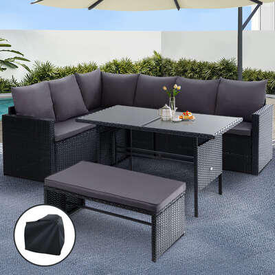 Outdoor Dining Set Sofa Lounge Setting Chairs Table Bench Black Cover