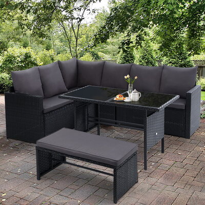 Outdoor Furniture Dining Setting Sofa Set Lounge Wicker 8 Seater Black