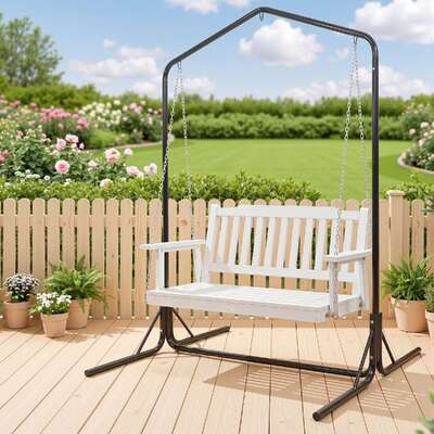 2-Seater Outdoor Swing Chair White Wood | EXTG
