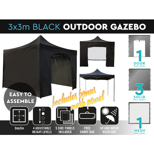 Outdoor Gazebo 3 x 3m Black 