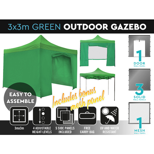  Green Outdoor Gazebo 3 x 3m