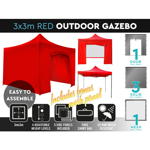  Red Outdoor Gazebo 3 x 3m