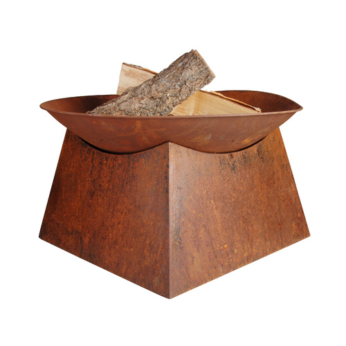 Rustic Square Base Round Firebowl with Base 56.5 x 56.5 x 34cm