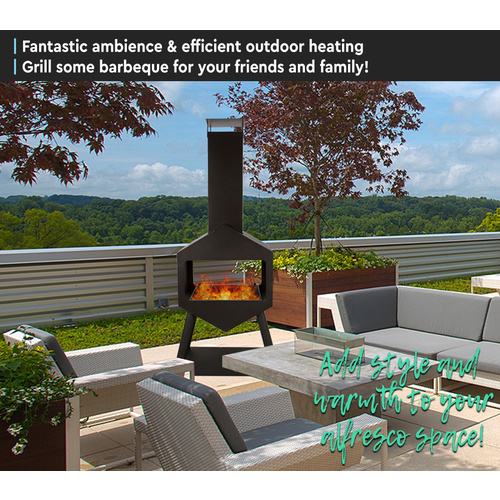 Black Iron Chimnea Fire Pit 69 x 45 x 156cm