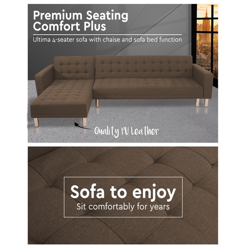 Ultima 4 Seater sSectional Sofa Bed Lounge Brown Linen Look