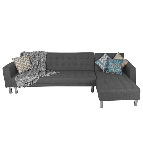 Ultima 4 Seater sSectional Sofa Bed Lounge Grey Linen Look