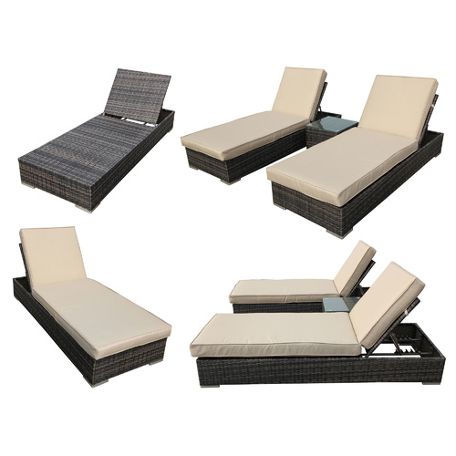 Adjustable Wicker Rattan Outdoor Sofa Lounge 3Pc Set