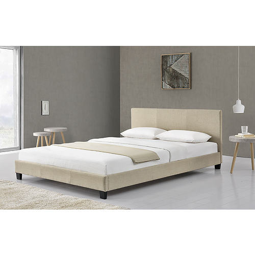 New King Size Kaapo Fabric Bed Frame Sand Melange Fabric 203 x 183 x 89cm