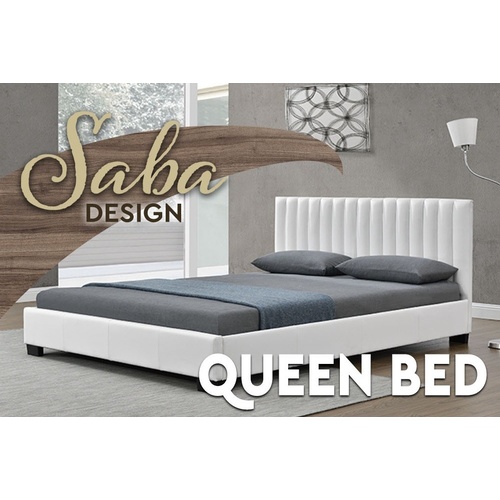 Saba Queen Size Matt PU Leather Bed White 152 x 203cm