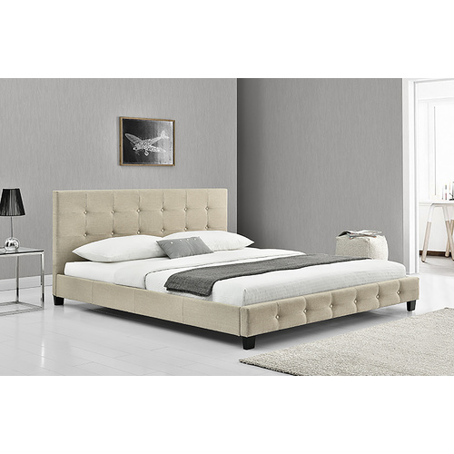 Nadine King Size Bed Frame Sand Melange Fabric 203 x 183 x 89cm