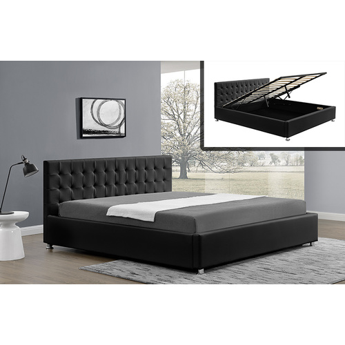Harlo Queen Size Gas Lift Mat PU Leather Black 152 x 203cm