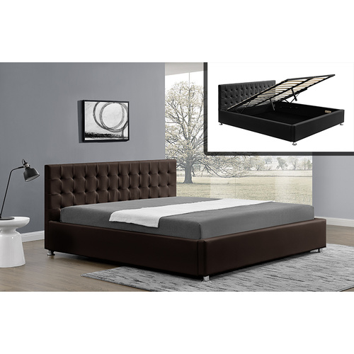 Harlo Queen Size Gas Lift Mat PU Leather Brown 152 x 203cm