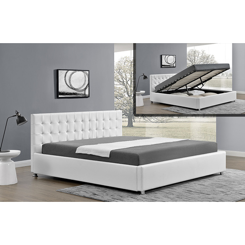 Harlo Queen Size Gas Lift Mat PU Leather White 152 x 203cm