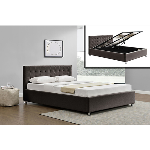 Harlo King Size Gas Lift Storage Bed Espresso Melange Fabric 203 x 183 x 89cm