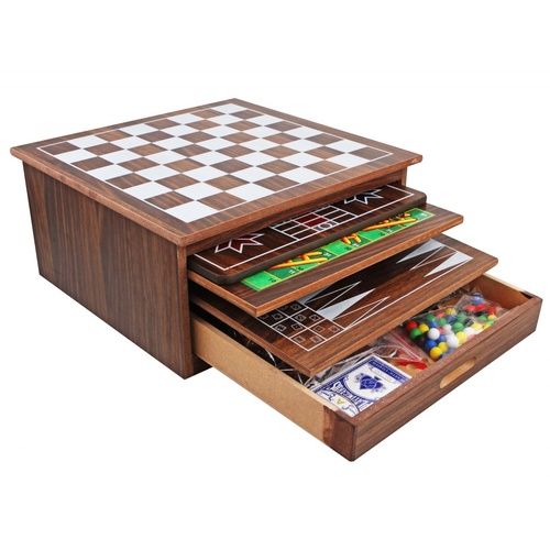10 in 1 Wooden Chess Board Games Walnut
