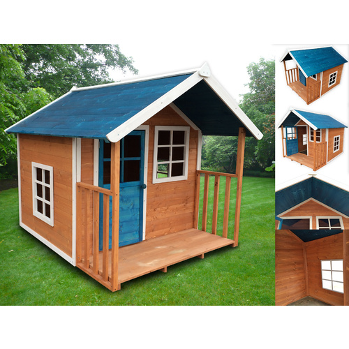 Kids Outdoor Wooden Playhouse with Blue Roof 172 x 140 x 136cm 