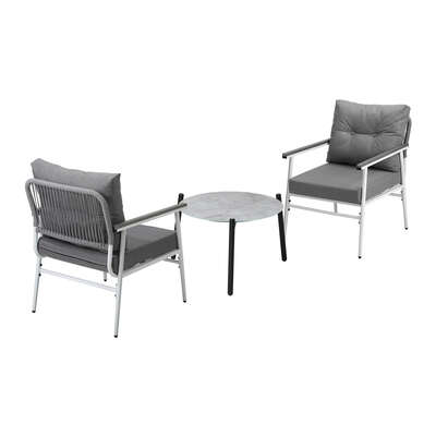 3 Piece Outdoor Patio Set 50cm Table Grey and White Armchair