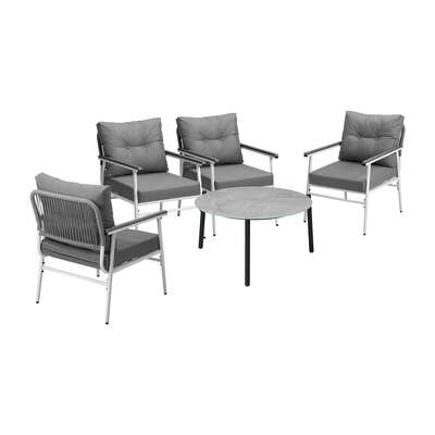 Outdoor Patio Set 5PC 70cm Table Grey and White Armchair