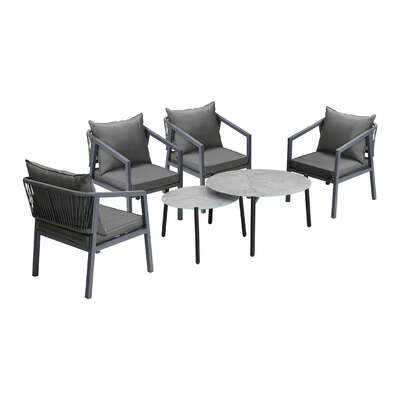 6PCS Outdoor Patio Set Grey 70cm Coffee Table Set Grey Chairs