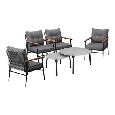 6PCS Outdoor Patio Set Grey Table Set with Black Chairs