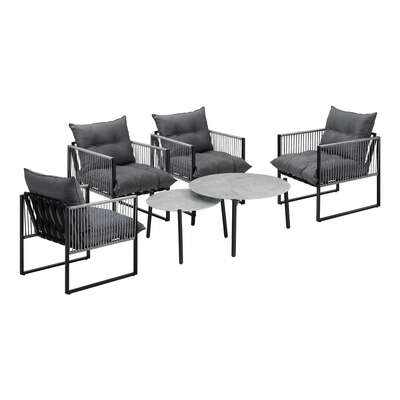 6PCS Outdoor Patio Set Grey Coffee Table Set Lounge Chairs